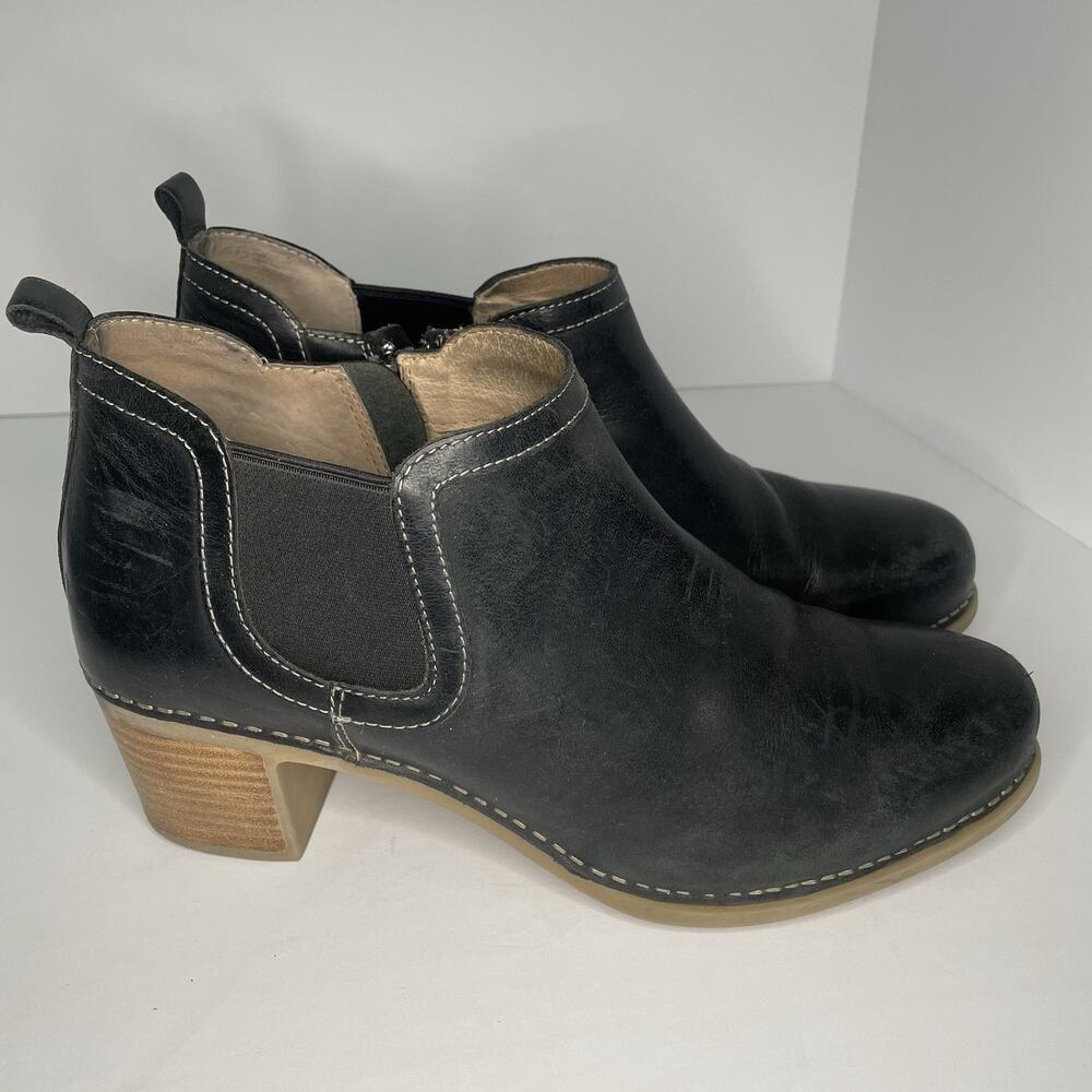 Dansko Harlene Ankle Booties Heels Size 41 US 10.5 Black Leather Zip Up Comfort